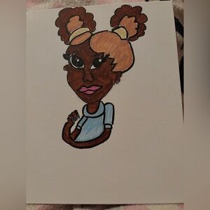Charming Character Art Print with Blue and Brown Accents